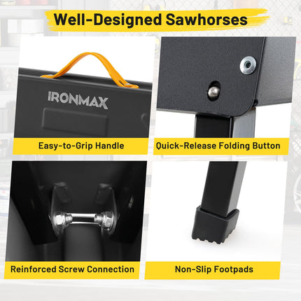 Goplus 2-Pack Folding Saw Horses 2200 LBS Heavy-Duty Metal Saw Horses