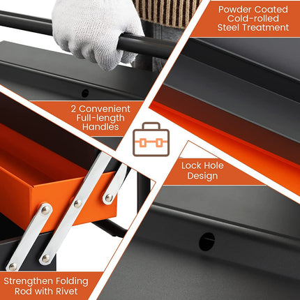 Goplus 22-Inch Metal Tool Box, 3-Layer 5-Tray Portable Folding Tool Chest Organizer with Handle & Lock Hole - GoplusUS