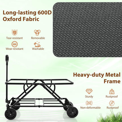 Goplus Collapsible Foldable Wagon, Heavy-Duty Wagon Cart w/Adjustable Handlebar, Bottle Holders & Storage Pocket