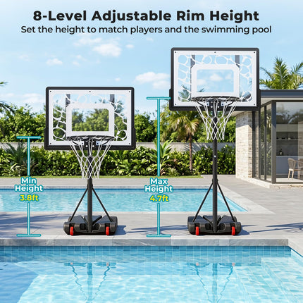 Goplus 8-Height Adjustable Pool Basketball Hoop with LED Rim PC Backboard & Basketball