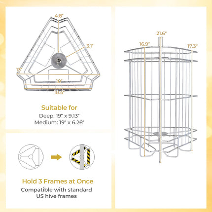 Goplus 3 Frame Manual Honey Extractor with Bottom Gravity Flow Gate & Clear Lid