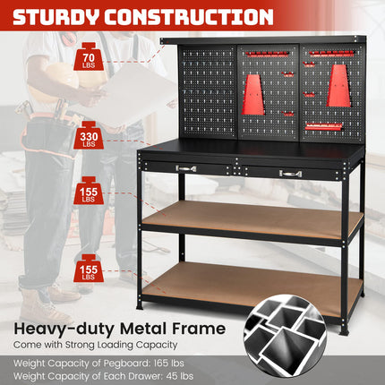 Goplus Work Bench with Pegboard