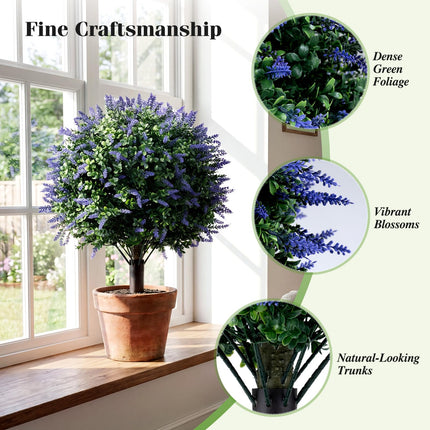 Goplus 2 Pack Artificial Trees 27.5" Faux Floral Shrubs with Ground Spikes