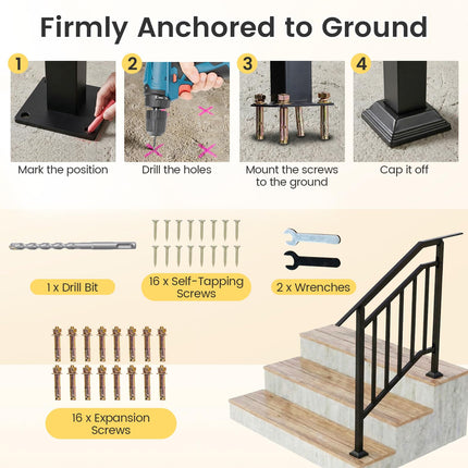 Goplus 3-Step Galvanized Metal Hand Rails with Adjustable Angle (2 Pack)