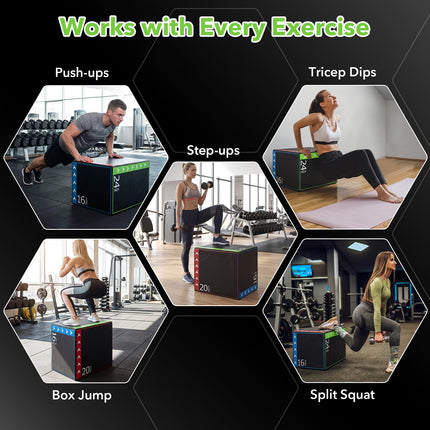 Goplus 3-in-1 Plyometric Jump Box with 3 Heights (16"x20"x24")
