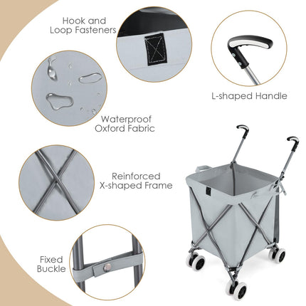 Goplus Folding Shopping Cart with Wheels, Grocery Cart with Removable Oxford Cloth Liner