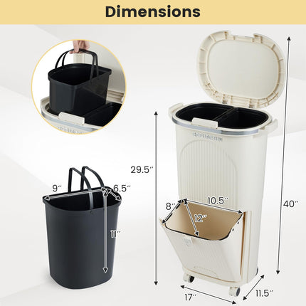 Goplus 10 Gallon Double-Layer Kitchen Trash Can with Lid & 2 Removable Buckets