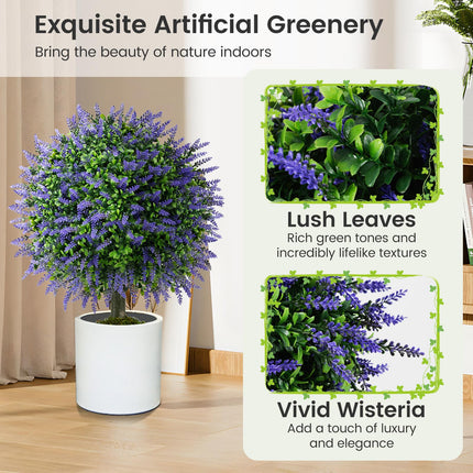 Goplus 22'' Artificial Wisteria Topiary Ball Tree Potted Plants Artificial Shrubs Set of 2