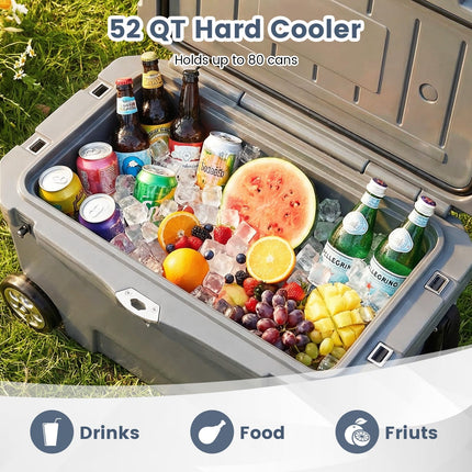 Goplus 52QT Cooler with Wheels with 6-Day Ice Retention Pull Handle & 2 Cup Holders