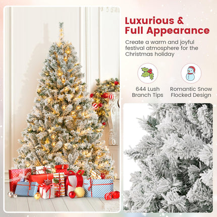 Goplus 3-Minute-Setup Pre-Lit Snow Flocked Christmas Tree for Office Home Holiday Decor