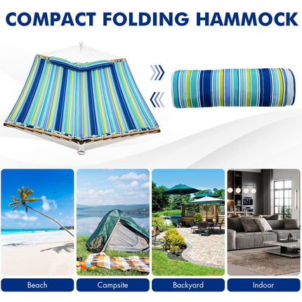Goplus 10.5 FT Hammock, Quilted 2 Person Hammock w/Detachable Pillow, 495LBS Capacity - GoplusUS
