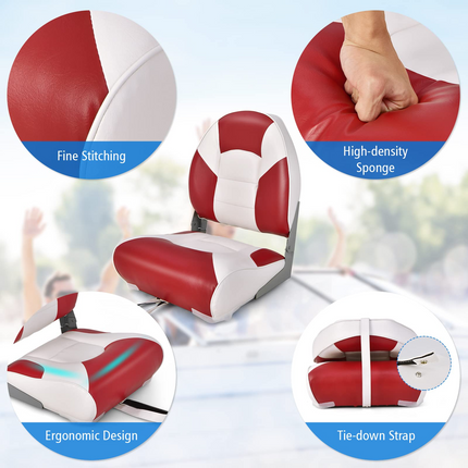 Goplus Low Back Boat Seat, Folding Fishing Seat with Thickened High-density Sponge Padding - GoplusUS