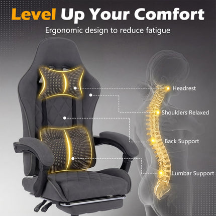 Goplus Ergonomic Gaming Chair with Footrest Lumbar Support Linkage Armrests & Detachable Headrest