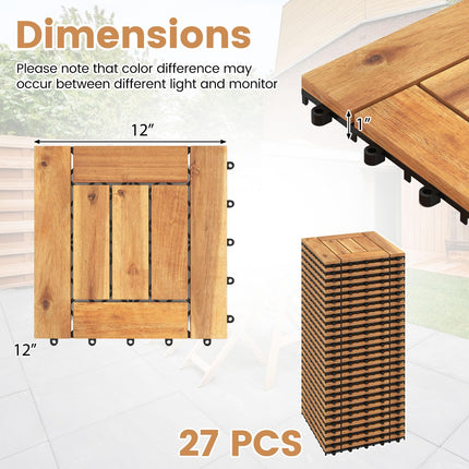 Goplus 27/54-Pack Acacia Wood Deck Tiles 12" x 12" Interlocking Floor Tiles for Patio(Boardwalk)