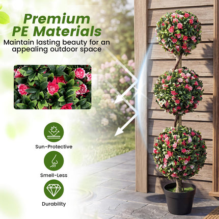 Goplus Artificial Triple Ball Rose Topiary Tree 43.5" Faux Potted Floral Plant(1/2)