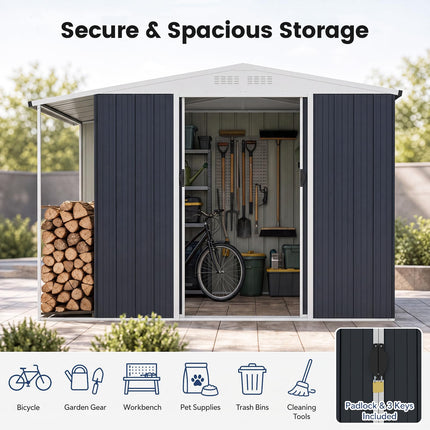 Goplus Outdoor Storage Shed w/Lockable Sliding Door & Open Firewood Bay