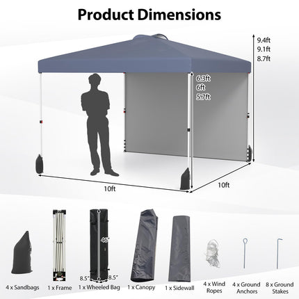 Goplus 10 x 10 Pop Up Canopy with 1 Sidewall and Wheeled Bag