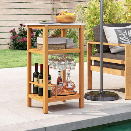 Goplus 3-Tier Acacia Wood Outdoor Kitchen Organizer with Glass & Wine Holders