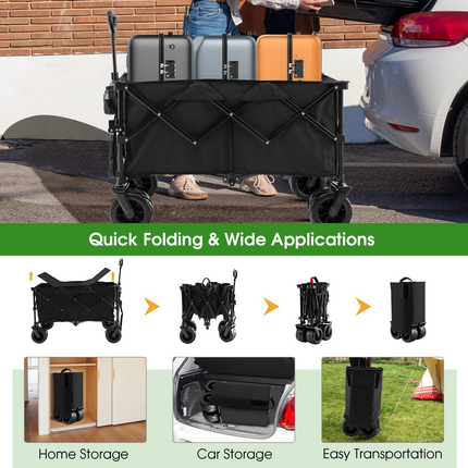 Goplus Collapsible Wagon Cart, Foldable Heavy Duty Utility Wagon with Adjustable Handle - GoplusUS