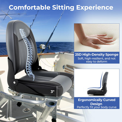 Goplus 2 Packs Folding High Back Boat Chairs Waterproof PVC Leather Cabin Seating