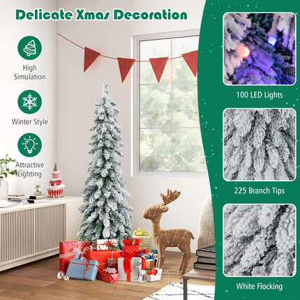 Goplus 4ft / 5ft Pre-Lit Flocked Christmas Tree with PVC Branch Tips & LED Lights