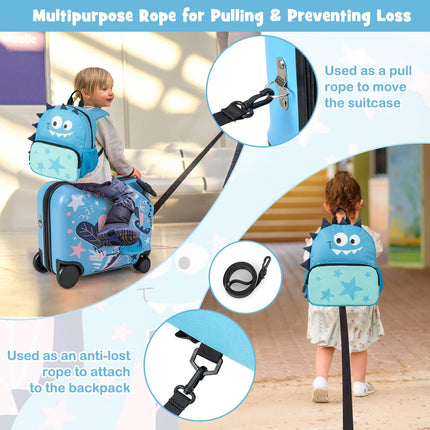 Goplus 2 PCS Kid Luggage Set | 18” Ride on Suitcase & 12” Backpack