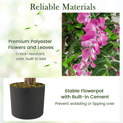 Goplus 5.5FT Faux Wisteria Tree in Nursery Pot with Blooming Flowers