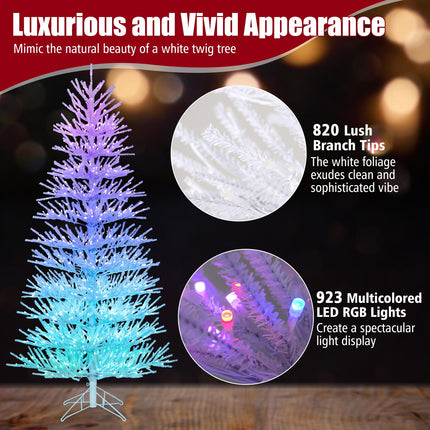 Goplus 7ft Pre-Lit Artificial Christmas Tree with 923 Multicolored LED RGB Lights & Remote