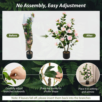 Goplus 38’’ Artificial Camellia Tree Flower Plants Artificial Tree