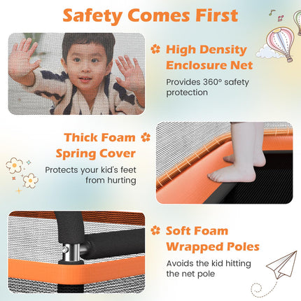 Goplus 6FT Kids Trampoline with Swing, ASTM Approved Rectangle Recreational Trampoline w/Enclosure Safety Net