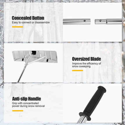 Snow Roof Rake, 25-Inch Blade 20 Ft Extension Snow Shovel for Snow Removal w/ Wheels Anti-Slip Handle