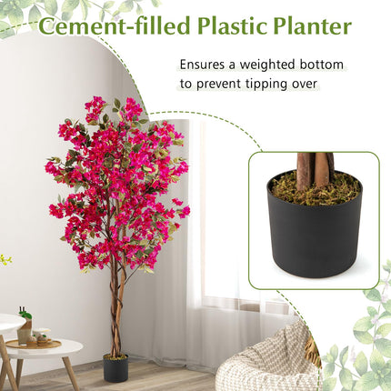 Goplus 6 FT Artificial Bougainvillea Tree w/910 Flowers | 105 Leaves | Real Wood Trunk