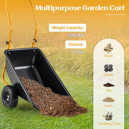 Goplus Dual-Wheel Wheelbarrow, Heavy-Duty Garden Utility Cart w/Pneumatic Tires, 330LBS Capacity