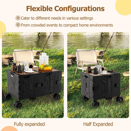 Goplus Large Foldable Utility Cart w/ 2-Tier Storage Crates & 5 Rotate Wheels