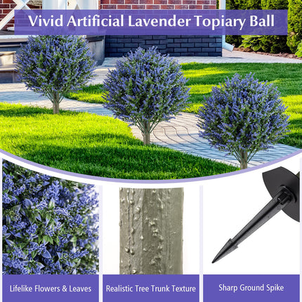 Goplus Set of 2 Artificial Lavender Topiary Ball Trees with Ground Spikes