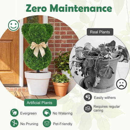 Goplus 2 Pcs Teddy Bear Topiary Trees 16.5”Sun-Resistant Faux Boxwood Plants