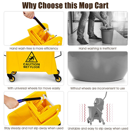 GOPLUS Commercial Mop Bucket with Wringer, Household Portable Mop Bucket, Ideal for Household and Public Places Floor - GoplusUS
