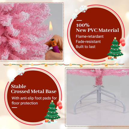 Goplus Pink Slim Pencil Christmas Tree | Artificial Unlit Skinny Xmas Full Tree for Seasonal Decor