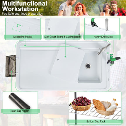 Goplus 42.5'' Folding Fish Cleaning Table with Sink and Spray Nozzle