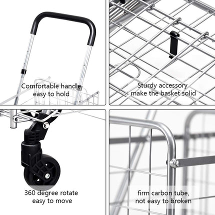 Folding Shopping Utility Cart, Double Basket and 360 Swivel Wheels, Adjustable Handle - GoplusUS