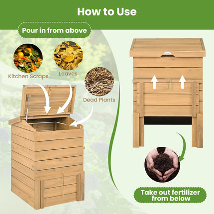 Goplus 48 Gallon Solid Wood Compost Bin w/Lockable Sliding Door Flip-top Opening