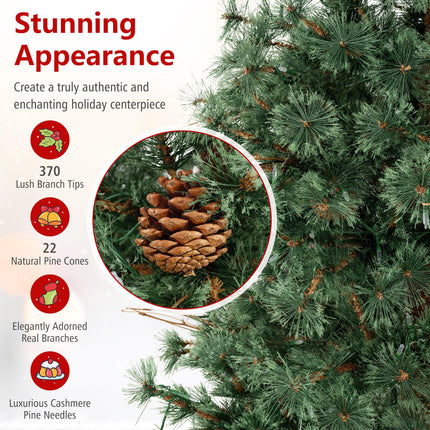 Goplus 6/7/8 FT Pre-Lit Artificial Christmas Tree with Pine Needles & Natural Pine Cones