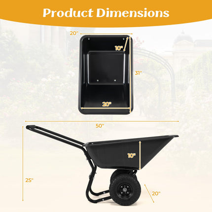 Goplus 2 Wheel Wheelbarrow, 330 LBS Utility Garden Cart with 10” Pneumatic Tires & Handle