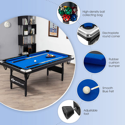 6 FT Folding Pool Table, 76 Inch Portable Billiard Tables for Adults, Full Accessory Kit - GoplusUS