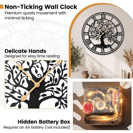 Goplus 27" Tree of Life Big Metal Wall Clock for Living Room Bedroom Kitchen
