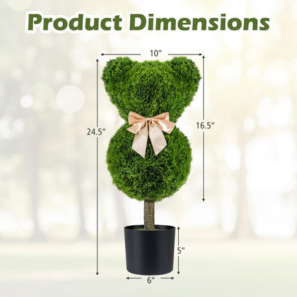 Goplus 2 Pcs Bear Topiary Trees with Pots 24.5" Sun-Resistant Bear-Shaped Faux Boxwood Plants