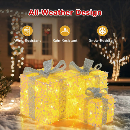 Goplus 3 Pieces Christmas Lighted Gift Boxes Light up Xmas Present Boxes