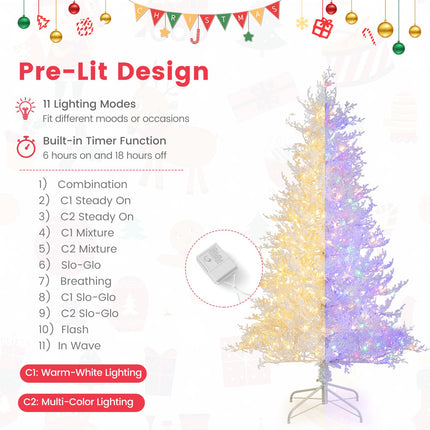 Goplus 6ft Pre-Lit Artificial Christmas Tree with 383 Snow Flocked PE Tips & Warm-White Fairy LED Lights