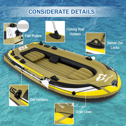 Goplus Inflatable Boat 3/4 Person Heavy-Duty Fishing Raft Set