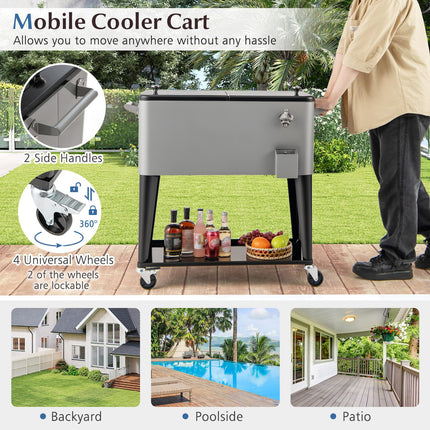 Goplus 80-Quart Rolling Ice Chest Portable Insulated Drink Beverage Cooler for Patio